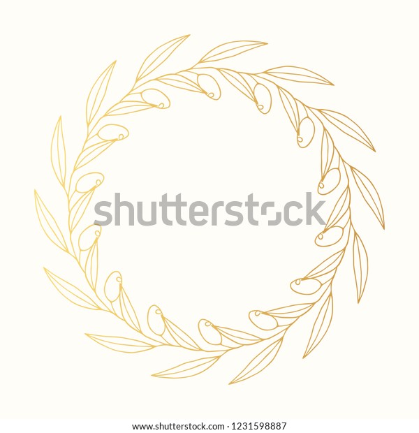 Hand drawn floral gold\
frame. Vine garland. Vector isolated design elements. Golden\
vintage wreath.