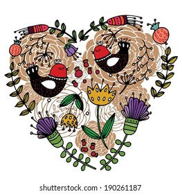 Hand drawn floral heart vector made from original drawing