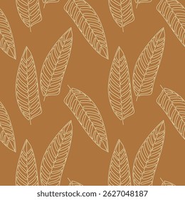 Hand drawn floral illustration. Exotic leaves seamless pattern vector. Abstract botanical backdrop. Line continuous drawing, wallpaper, cartoon background, fabric, textile, minimal print. 