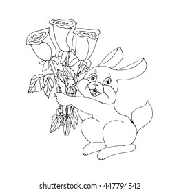 Hand drawn floral illustration. vector sketch image. Rabbit with flowers.