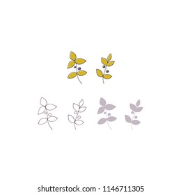 Hand drawn floral isolated objects, leaves. For greeting cards, weddings, stationery, surface design, scrapbooking. Cute hand drawn style. Part of a large floral collection.