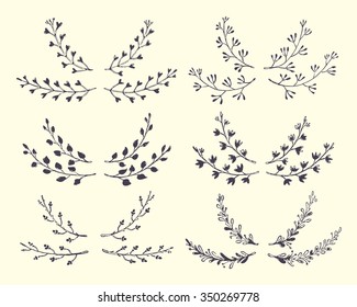 Hand drawn floral laurel collection made in vector with stamp effect. Cute design elements.