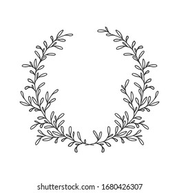 Hand drawn floral laurel wreath on white background