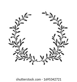 Hand drawn floral laurel wreath on white background