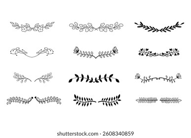 Hand Drawn Floral and Leaf Divider Set, Decorative Vector Borders and Elements