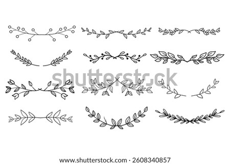 Hand Drawn Floral and Leaf Divider Set, Decorative Vector Borders and Elements