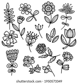 Hand drawn floral and leaves elements made in vector. For wedding design, logo , greeting card.