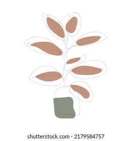 hand drawn floral leaves and flowers one line art