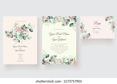 hand drawn floral and leaves invitation card set