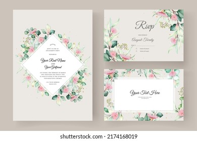 hand drawn floral and leaves invitation card set