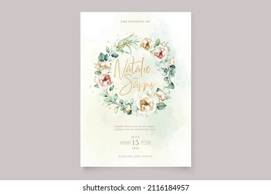 hand drawn floral and leaves wedding card set