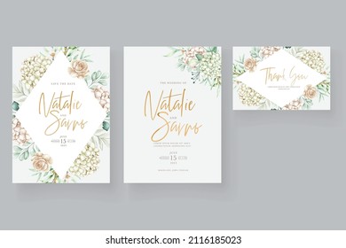 hand drawn floral and leaves wedding card set