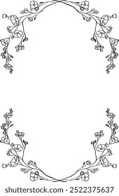 Hand drawn floral line art template frame. Perfect for wedding invitations, greeting cards and decorations. Elegant vector borders with flowers, branch and leaves. 