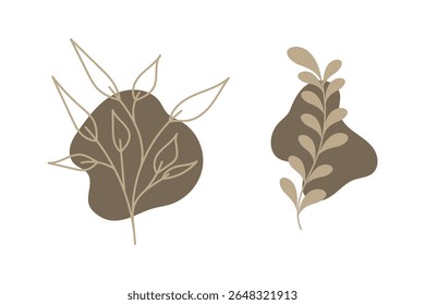 Hand drawn floral lineart with organic shape, Leaves element illustration for design