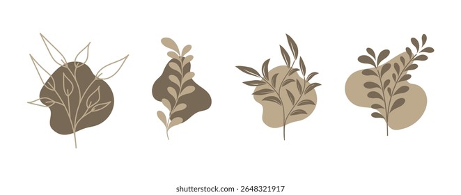 Hand drawn floral lineart with organic shape, Leaves element illustration for design