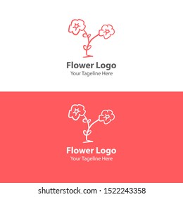 Hand Drawn Floral Logo Element. Modern Flower Logo. Flat Flower Logo.