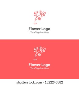 Hand Drawn Floral Logo Element. Modern Flower Logo. Flat Flower Logo.