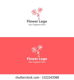 Hand Drawn Floral Logo Element. Modern Flower Logo. Flat Flower Logo.