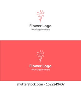 Hand Drawn Floral Logo Element. Modern Flower Logo. Flat Flower Logo.