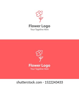 Hand Drawn Floral Logo Element. Modern Flower Logo. Flat Flower Logo.