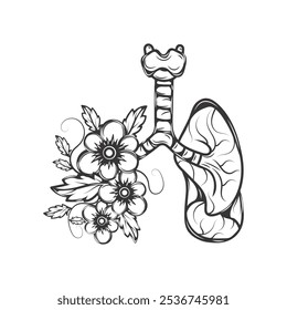 Hand Drawn Floral Lungs Line Art - 02