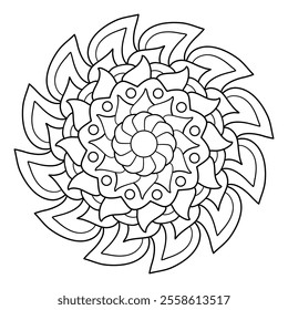 Hand drawn floral mandala, circular shape. drawing of botanical, natural theme. coloring book page, decoration, tattoo, wallpaper, sticker.