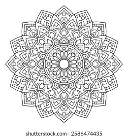 Hand drawn floral mandala. drawing of botanical, natural theme. coloring book page, decoration, tattoo, wallpaper, sticker.