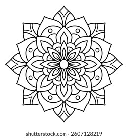 Hand drawn floral mandala. drawing of botanical, natural theme. coloring book page, decoration, tattoo, wallpaper, sticker.