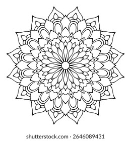 Hand drawn floral mandala. drawing of botanical, natural theme. coloring book page, decoration, tattoo, wallpaper, sticker.