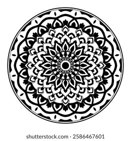 Hand drawn floral mandala. round shape drawing of botanical, natural theme. coloring book page, decoration, tattoo, wallpaper, sticker.