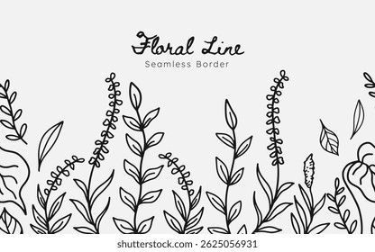 Hand drawn floral meadow seamless border