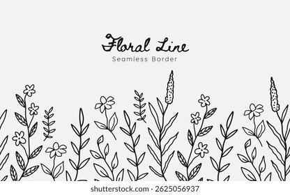 Hand drawn floral meadow seamless border