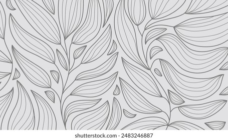 Hand drawn floral minimal elements in line art style on gray background.Background illustration