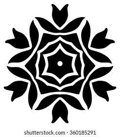 Hand drawn floral ornament in black on white background