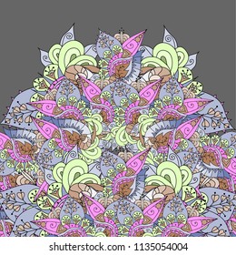 Hand drawn floral ornament in lilac and green colors . Eps 10 vector.