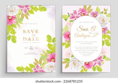 hand drawn floral ornament wedding invitation card set