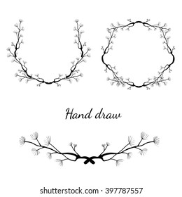 Hand drawn floral, Ornamental leafy branches