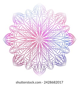 Hand drawn floral ornamental mandala with patterns, curls, flowers, leaves. Colorful outline ornament, multi color gradient mosaic. Ethnic oriental vector illustration isolated on white background