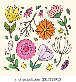 Hand drawn floral ornaments. Decorative flower, leaf and branch for wedding invitation design. Nature elements vector set
