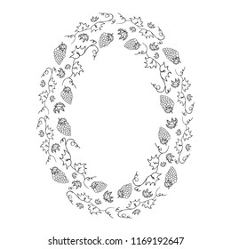Hand drawn floral oval frame. Vector. Isolated. Fancy design wreath.