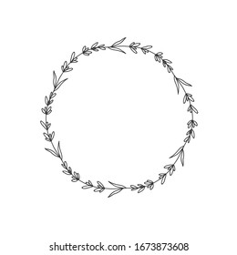 Hand drawn floral oval frame wreath on white background