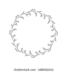 Hand drawn floral oval frame wreath on white background