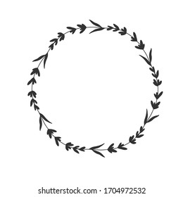 Hand drawn floral oval frame wreath on white background