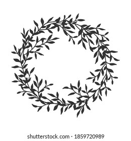 Hand drawn floral oval frame wreath on white background