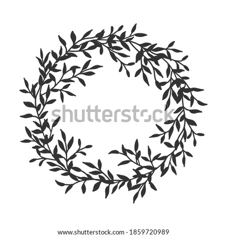 Hand drawn floral oval frame wreath on white background