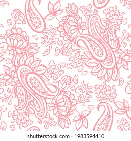 Hand drawn floral paisley seamless vector pattern. Batik style fabric