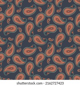 Hand drawn floral paisley seamless vector pattern. Batik style fabric