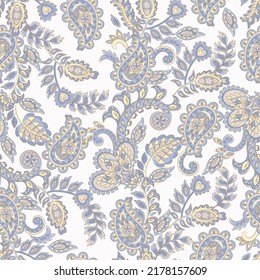 Hand drawn floral paisley seamless vector pattern. Batik style fabric