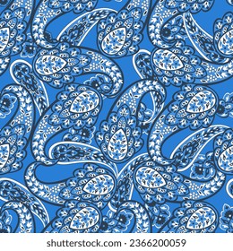 Hand drawn floral paisley seamless vector pattern. Batik style fabric