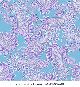 Hand drawn floral paisley seamless vector pattern. Batik style fabric